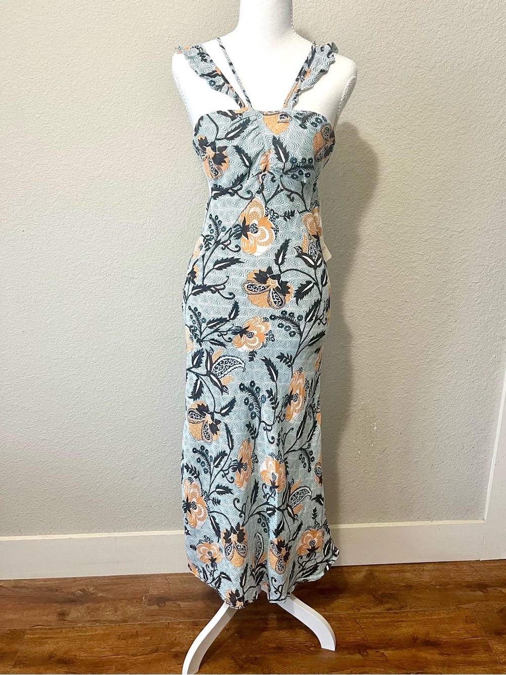 NWT Anthropologie Floral Strap Maxi Dress in Light Blue and Peach